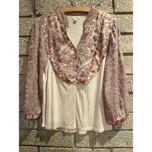 Boho Floral Embroidered Sheer Blouse By Tiny Size M